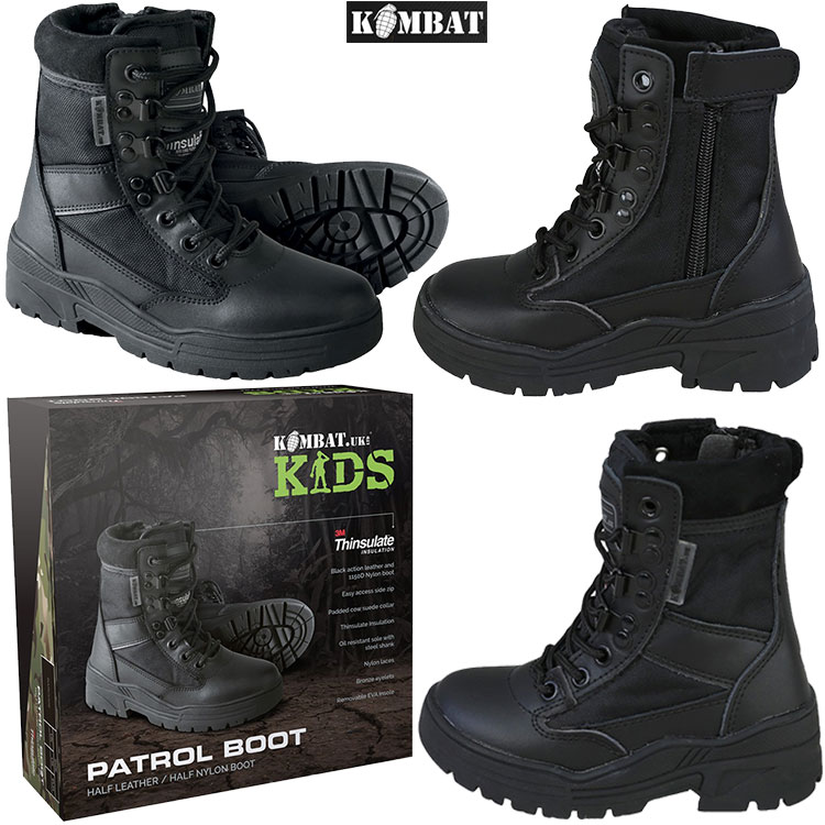 kids black army boots