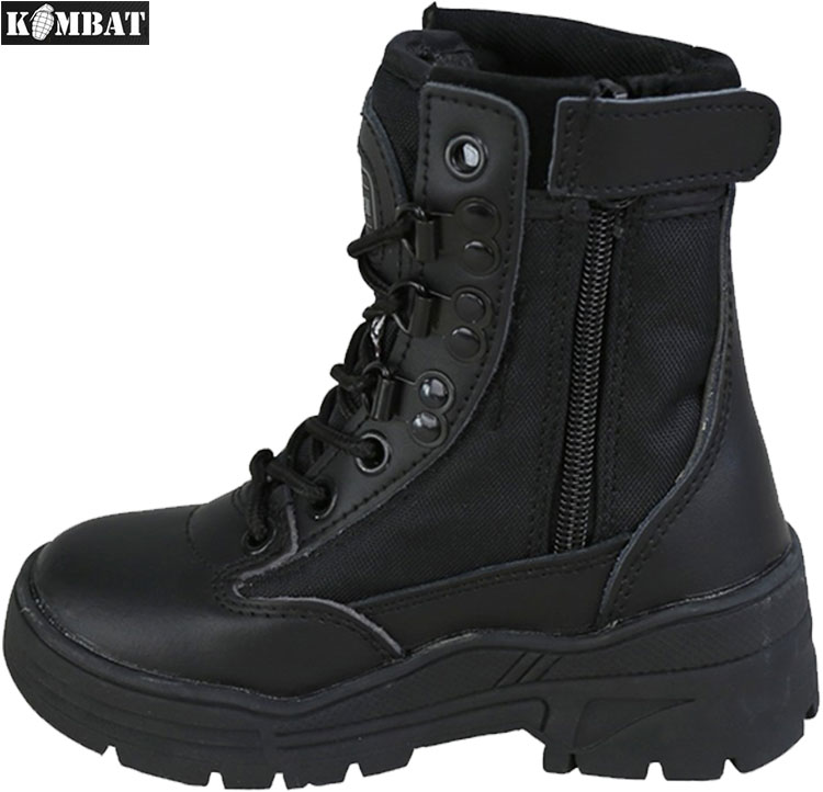 Kombat UK Kids Boys Cadet Patrol Boots – Black Military Army Side Zip – Various Sizes