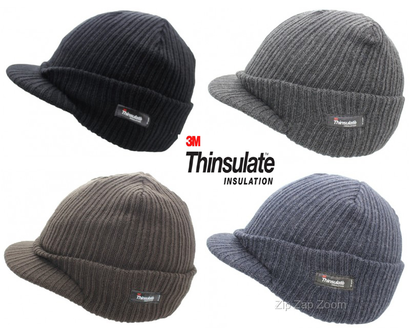 Mens Woolly Army Beanie Military Hat Cap Peak Peaked Thinsulate Grey